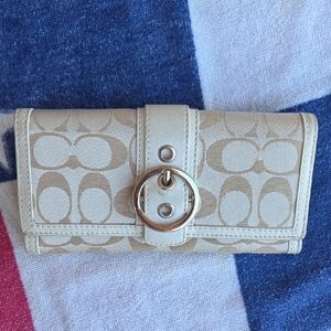 Coach Cream and Tan Signature Wallet